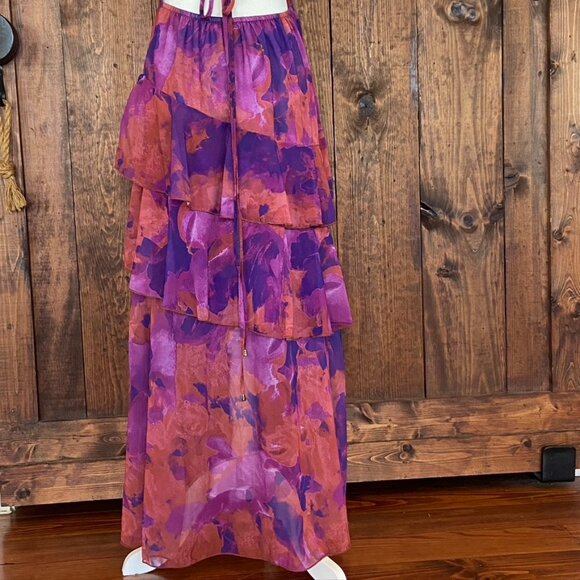 Dark Fairy Boho Whimsigoth Tiered Ruffle Fit and Flare Maxi dress Sz M - Picture 8 of 8